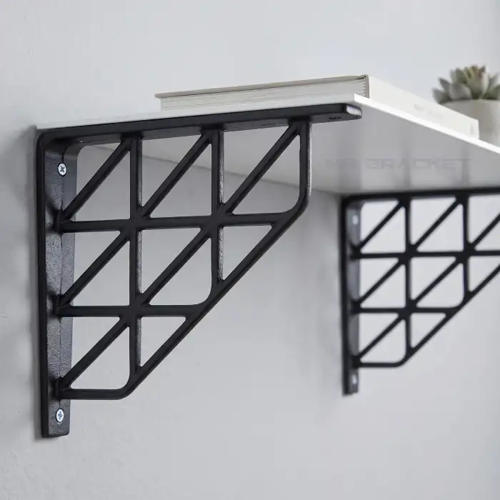 Siyah Üçgen Desen Plastik Raf Altı Tutucu Ayak 18cm - Mutfak Kitaplık L Raf Ayağı Destek Aparatı