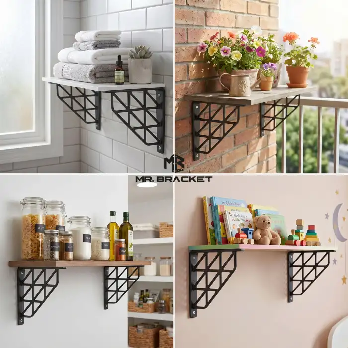 Siyah Üçgen Desen Plastik Raf Altı Tutucu Ayak 18cm - Mutfak Kitaplık L Raf Ayağı Destek Aparatı