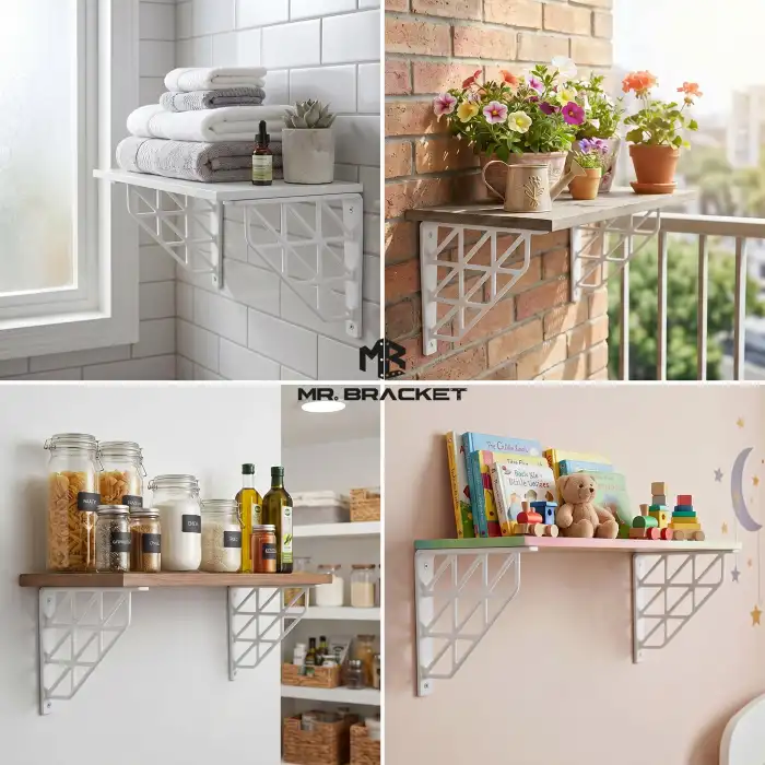 Beyaz Üçgen Desen Plastik Raf Altı Tutucu Ayak 18cm - Banyo L Raf Ayağı Duvar Montaj Destek Aparatı