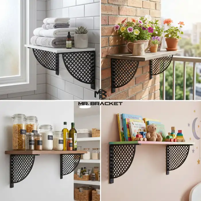 Siyah Hasır Desen Plastik Raf Altı Tutucu Ayak 18cm- Koridor L Raf Ayağı Duvar Montaj Destek Aparatı