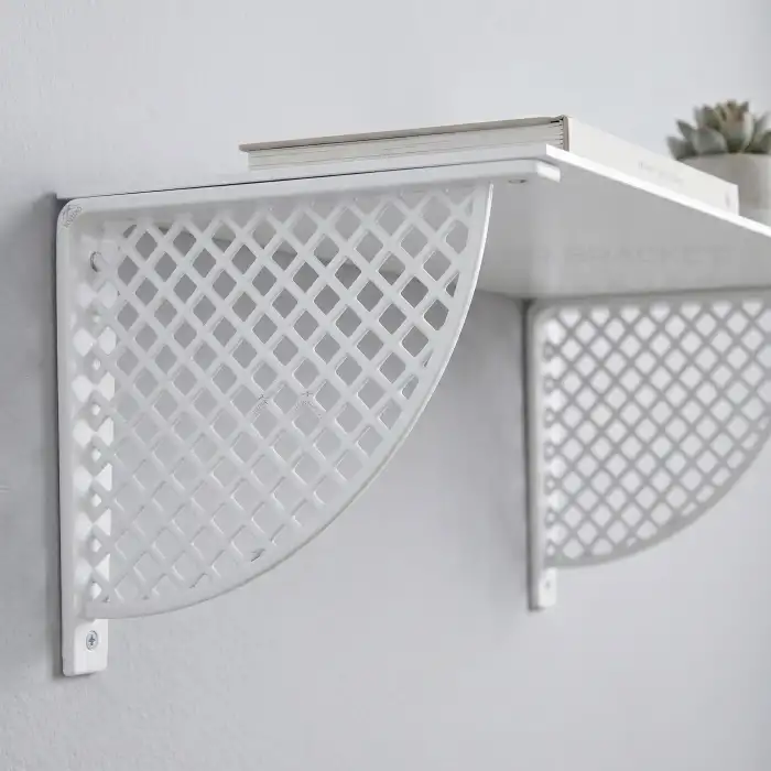 Beyaz Desen Plastik Raf Altı Tutucu Ayak 18cm - Çiçeklik L Raf Ayağı Duvar Montaj Destek Aparatı