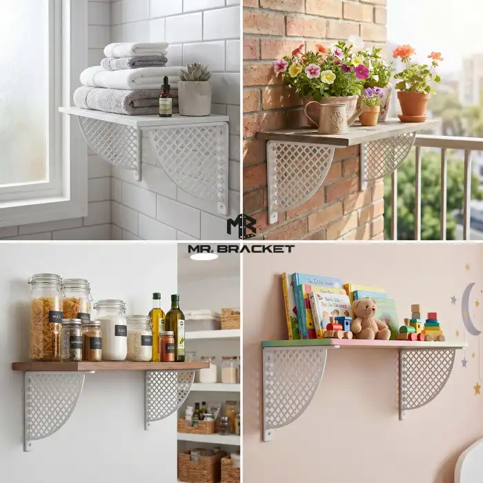 Beyaz Desen Plastik Raf Altı Tutucu Ayak 18cm - Çiçeklik L Raf Ayağı Duvar Montaj Destek Aparatı