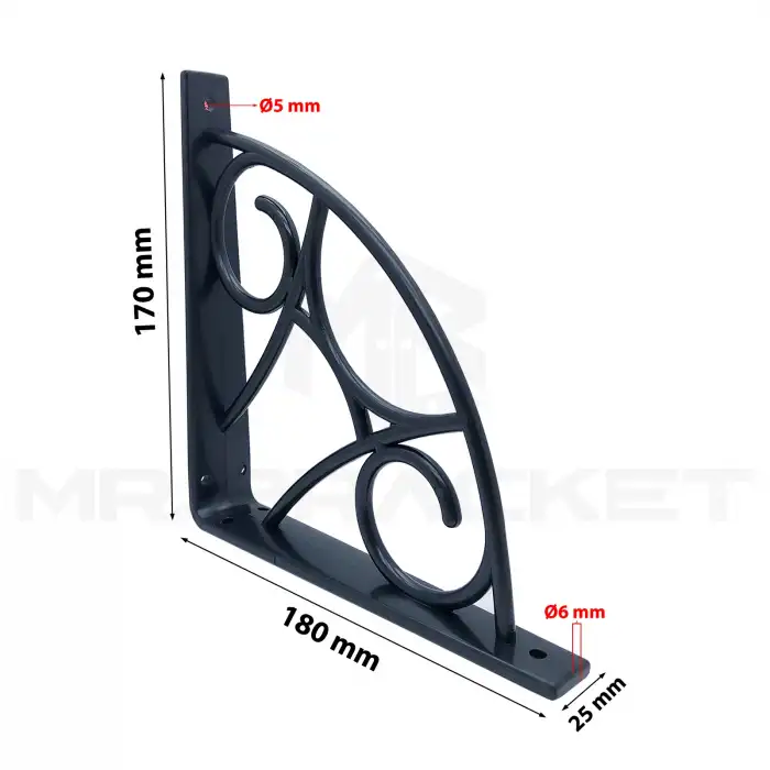 Siyah Koç Desen Plastik Raf Altı Tutucu Ayak 18cm - Kiler L Raf Ayağı Duvar Montaj Destek Aparatı