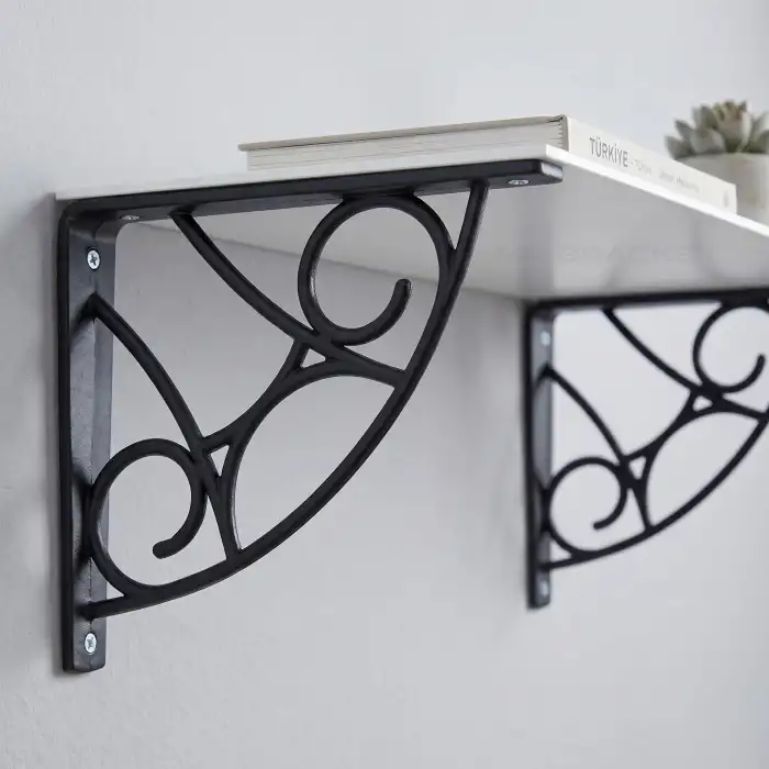 Siyah Koç Desen Plastik Raf Altı Tutucu Ayak 18cm - Kiler L Raf Ayağı Duvar Montaj Destek Aparatı