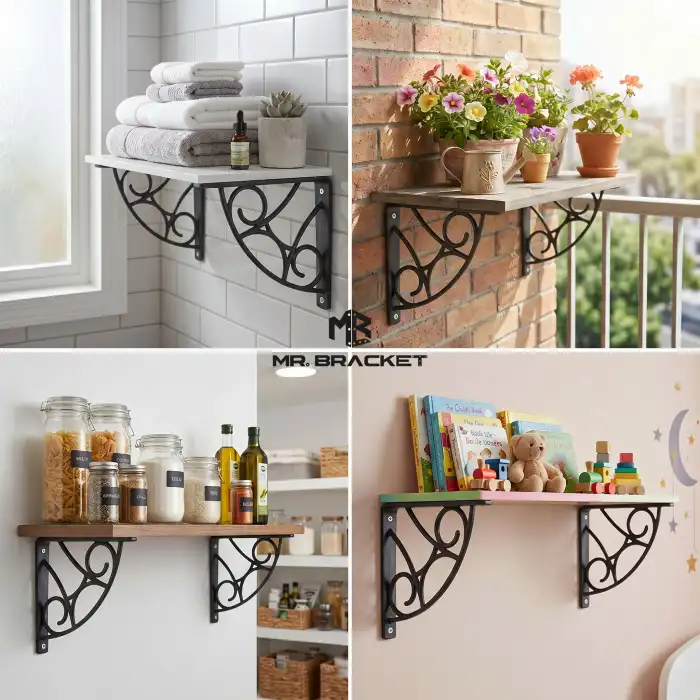 Siyah Koç Desen Plastik Raf Altı Tutucu Ayak 18cm - Kiler L Raf Ayağı Duvar Montaj Destek Aparatı