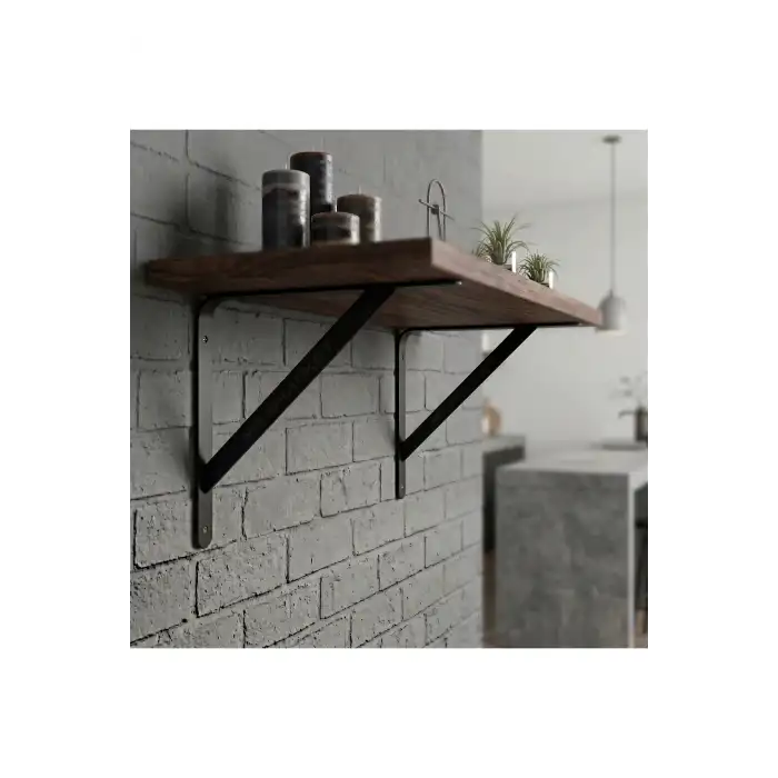 25x25cm Orta Yük 2 ad. Siyah Modern Raf Altı Tutucu Ayak - Metal L Demir Duvar Montaj Destek Aparatı