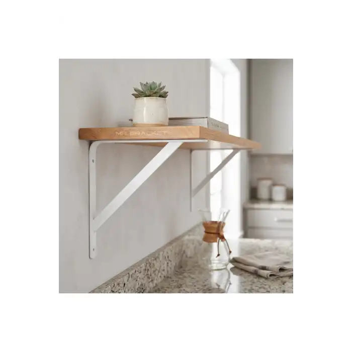 20x20cm Orta Yük 2 ad. Beyaz Modern Raf Altı Tutucu Ayak - Metal L Demir Duvar Montaj Destek Aparatı