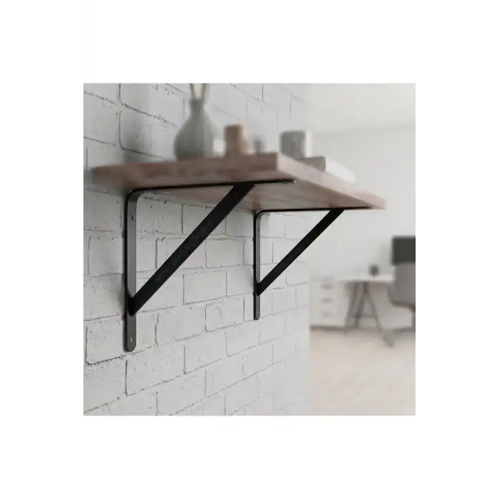 15x15cm Orta Yük 2 ad. Siyah Modern Raf Altı Tutucu Ayak - Metal L Demir Duvar Montaj Destek Aparatı