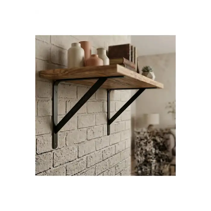20x20cm Orta Yük 2 ad. Siyah Modern Raf Altı Tutucu Ayak - Metal L Demir Duvar Montaj Destek Aparatı