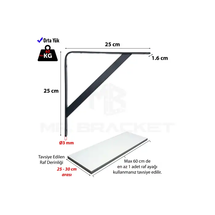 25x25cm Orta Yük 2 ad. Beyaz Modern Raf Altı Tutucu Ayak - Metal L Demir Duvar Montaj Destek Aparatı
