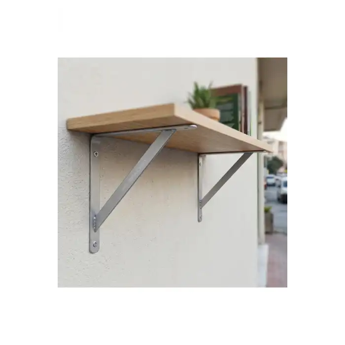 20x20cm Orta Yük 2 ad. Gümüş Modern Raf Altı Tutucu Ayak - Metal L Demir Duvar Montaj Destek Aparatı