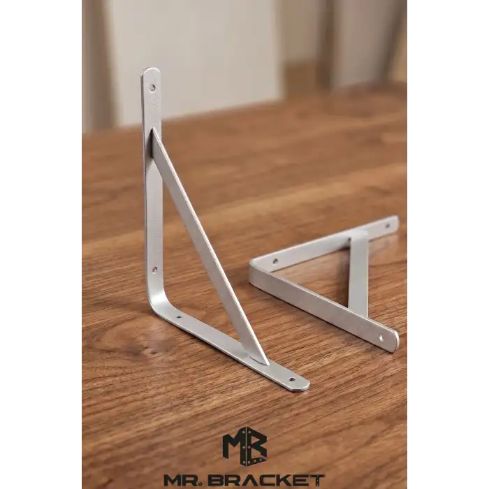 15x15cm Orta Yük 2 ad. Gümüş Modern Raf Altı Tutucu Ayak - Metal L Demir Duvar Montaj Destek Aparatı
