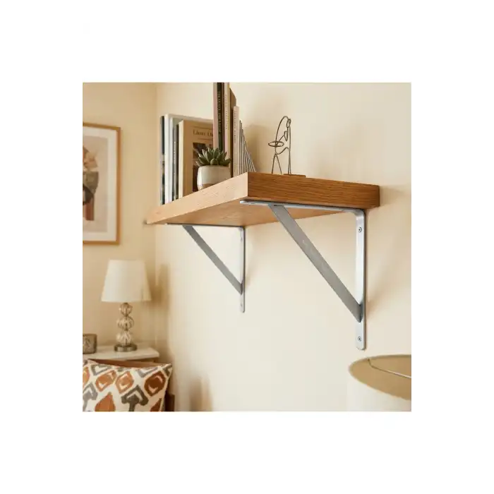 25x25cm Orta Yük 2 ad. Gümüş Modern Raf Altı Tutucu Ayak - Metal L Demir Duvar Montaj Destek Aparatı
