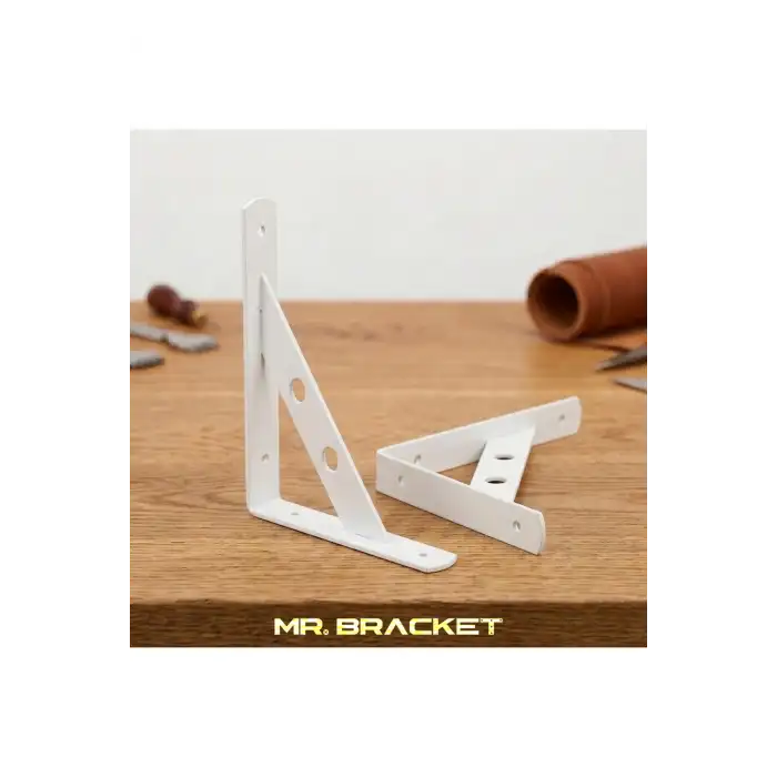 20x16cm - 2 ad. Çelik Beyaz Raf Altı Ayak - Metal Raf Tutucu L Demir Duvar Montaj Destek Aparatı