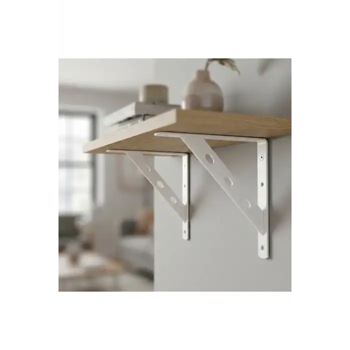 25x20cm - 2 ad. Çelik Beyaz Raf Altı Ayak - Metal Raf Tutucu L Demir Duvar Montaj Destek Aparatı