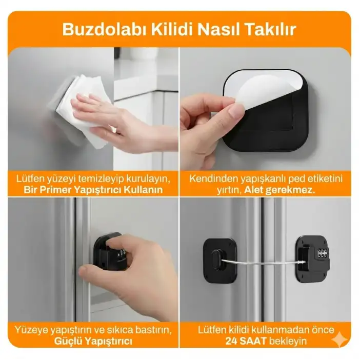 Şifreli Çelik Halatlı Yapışkanlı Bebek Emniyet Kilidi Beyaz Pencere Eşya Çekmece Fırın Kapak Kilit