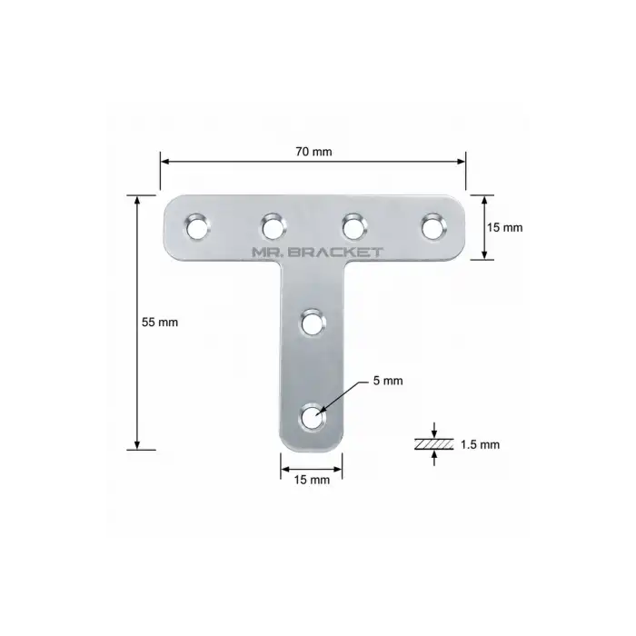 4 ad. T Demir Gönye Köşebent 15x55x70mm - Tablo Çerçeve Sandalye Masa Te Köşe Bağlantı Birleştirme