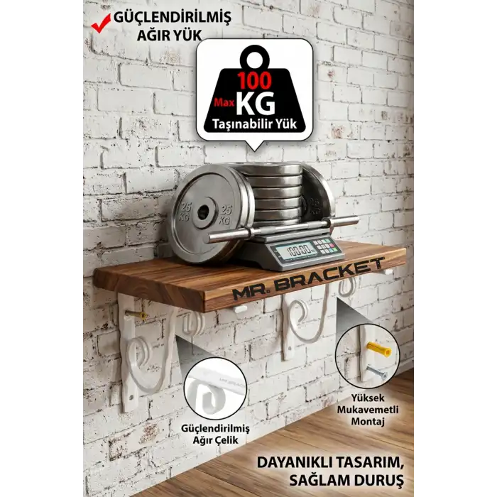 16x19cm- 2 ad. 5mm Ağır Yük Beyaz Ferforje Raf Altı Tutucu Ayak - Metal L Demir Duvar Montaj Aparatı