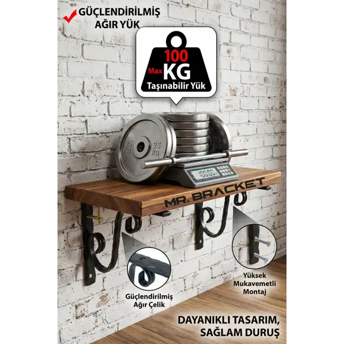 16x19cm- 2 ad. 5mm Ağır Yük Siyah Ferforje Raf Ayağı - Demir Raf Tutucu L Demir Duvar Destek Aparatı