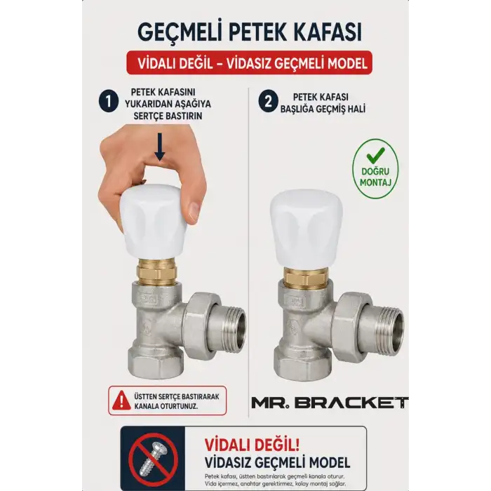 Geçmeli - 5 ad. Vidasız Radyatör Vanası Başlığı - Geçmeli Petek Vana Kapağı Volan Musluk Kafası