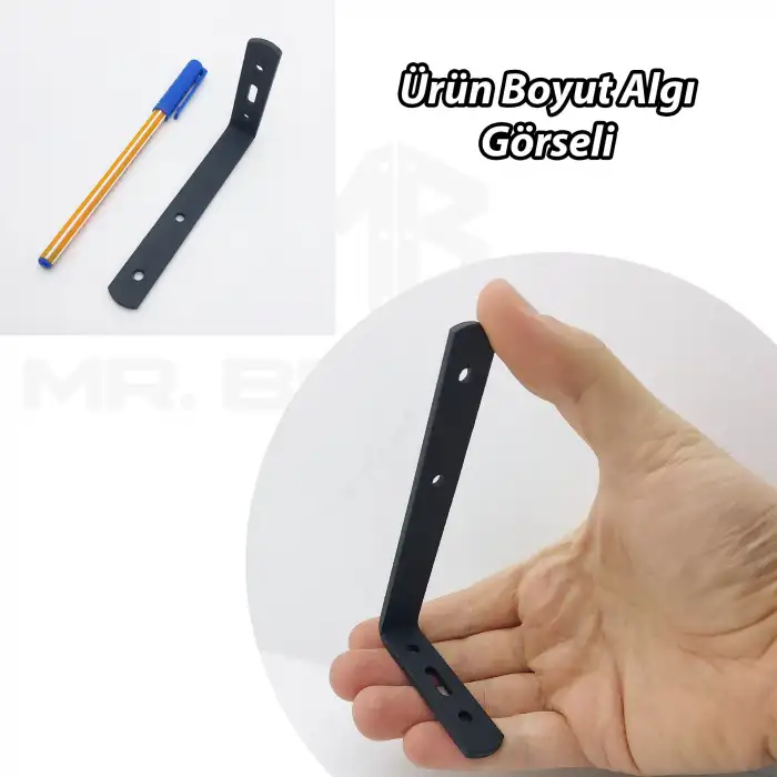 6x11.5cm - 4 ad. Mat Siyah Modern Çelik Raf Altı Ayak - Metal Raf Tutucu Aparat - L Konsol Demiri