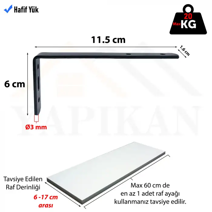 6x11.5cm - 4 ad. Gümüş Modern Çelik Raf Altı Ayak - Raf Ayağı Desteği Tutucu Aparat - Metal L Demiri