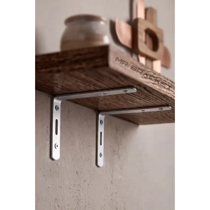 6x14cm - 4 ad. Gümüş Modern Çelik Raf Altı Ayak - Raf Ayağı Desteği Tutucu Aparat - Metal L Demiri
