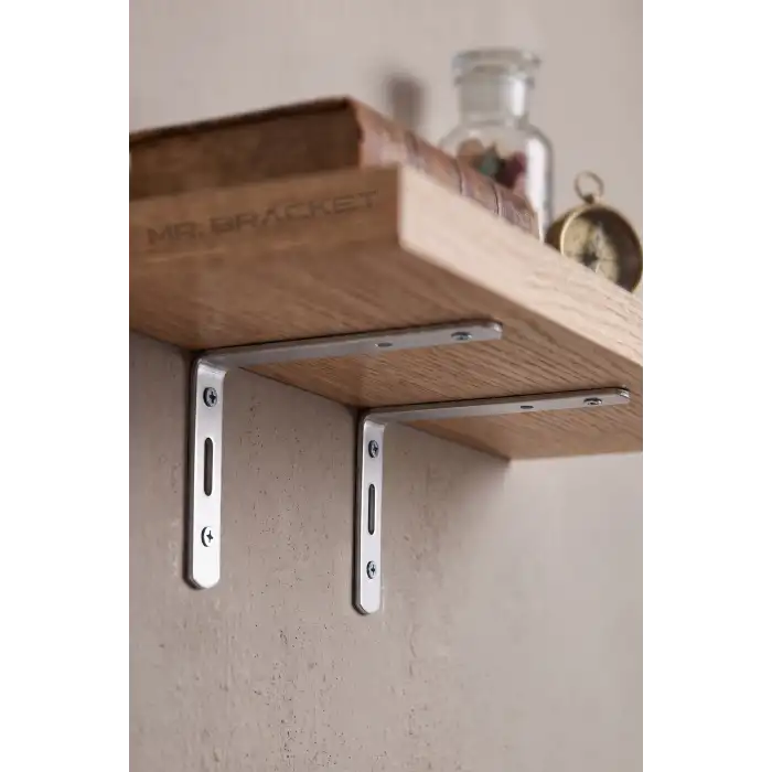 6x16.5cm - 4 ad. Gümüş Modern Çelik Raf Altı Tutucu Ayak - Metal L Demir Dolap Sabitleme Aparatı