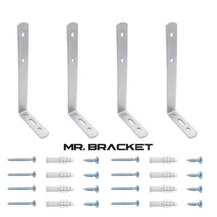 6x16.5cm - 4 ad. Gümüş Modern Çelik Raf Altı Tutucu Ayak - Metal L Demir Dolap Sabitleme Aparatı