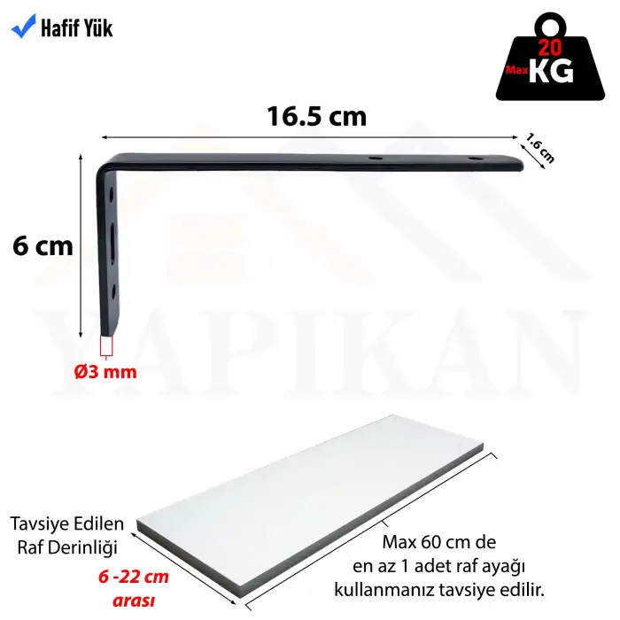 6x16.5cm - 4 ad. Gümüş Modern Çelik Raf Altı Ayak - Raf Ayağı Desteği Tutucu Aparat - Metal L Demiri