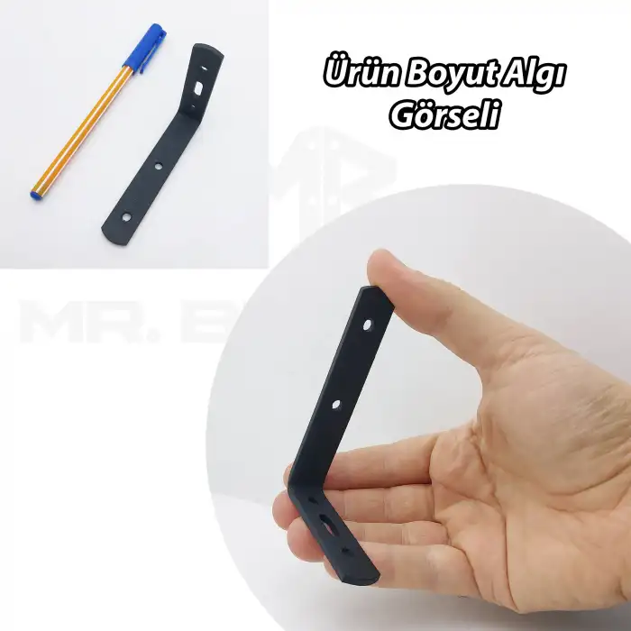 6x9cm - 4 ad. Mat Siyah Modern Çelik Raf Altı Ayak - Raf Tutucu Aparat - Metal Dekoratif L Demiri