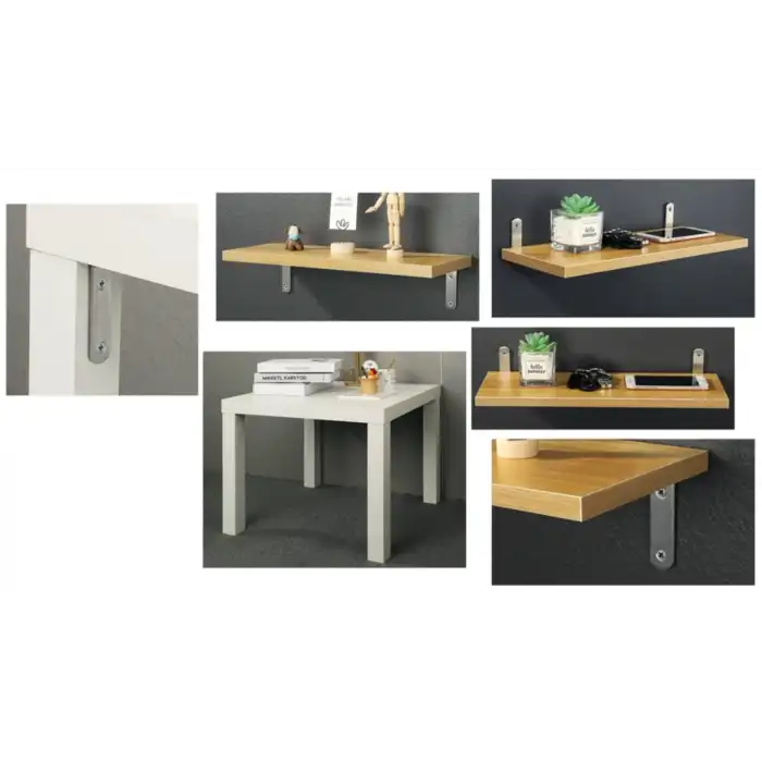 6x16.5cm - 4 ad. Gümüş Modern Çelik Raf Altı Ayak - Raf Ayağı Desteği Tutucu Aparat - Metal L Demiri