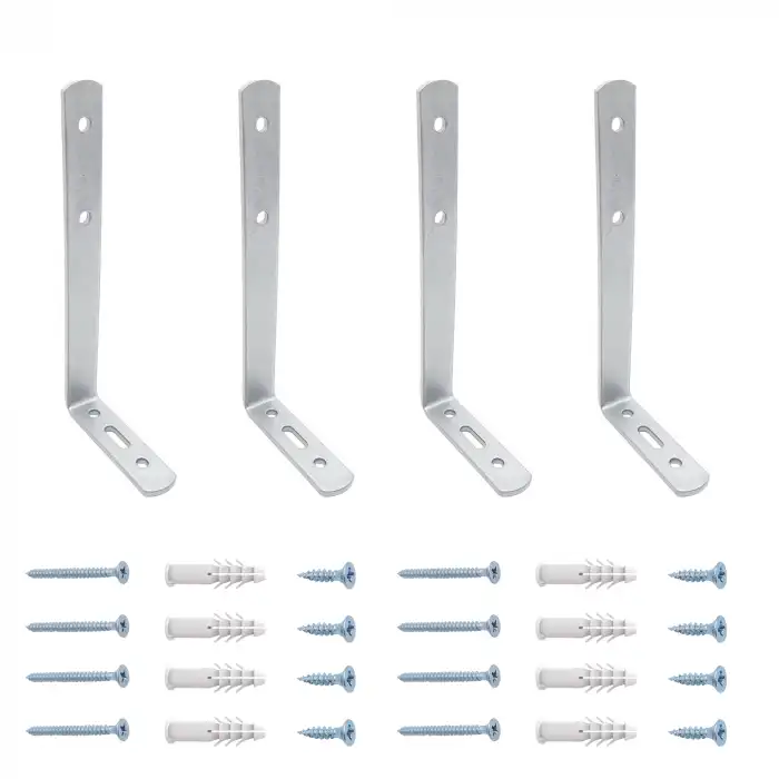 6x16.5cm - 4 ad. Gümüş Modern Çelik Raf Altı Ayak - Raf Ayağı Desteği Tutucu Aparat - Metal L Demiri