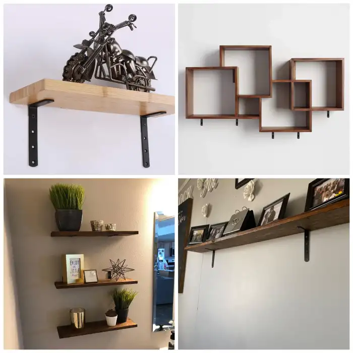 6x9cm - 4 ad Mat Siyah Modern Çelik Raf Altı Ayak - Raf Ayağı Desteği Tutucu Aparat - Metal L Demiri