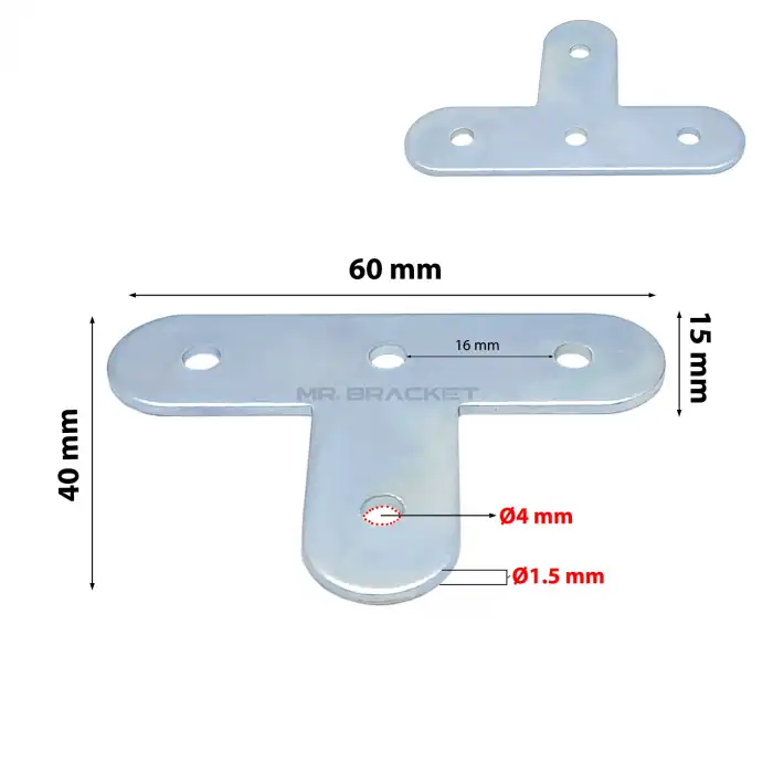 8 ad. T Demir Gönye Köşebent 15x40x60mm - Mobilya Dolap Masa Sandalye Te Köşe Bağlantı Birleştirme