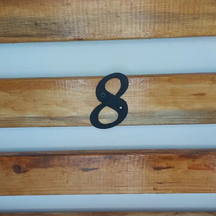 8 Numara - Dekoratif Texture Mat Siyah Ferforje Demir Kapı Numarası 8 No - Bina Kapısı, Ahşap Panjur Kapı, Daire Kapısı, Bahçe Kapısı Metal Vidalı Kapı Numarası