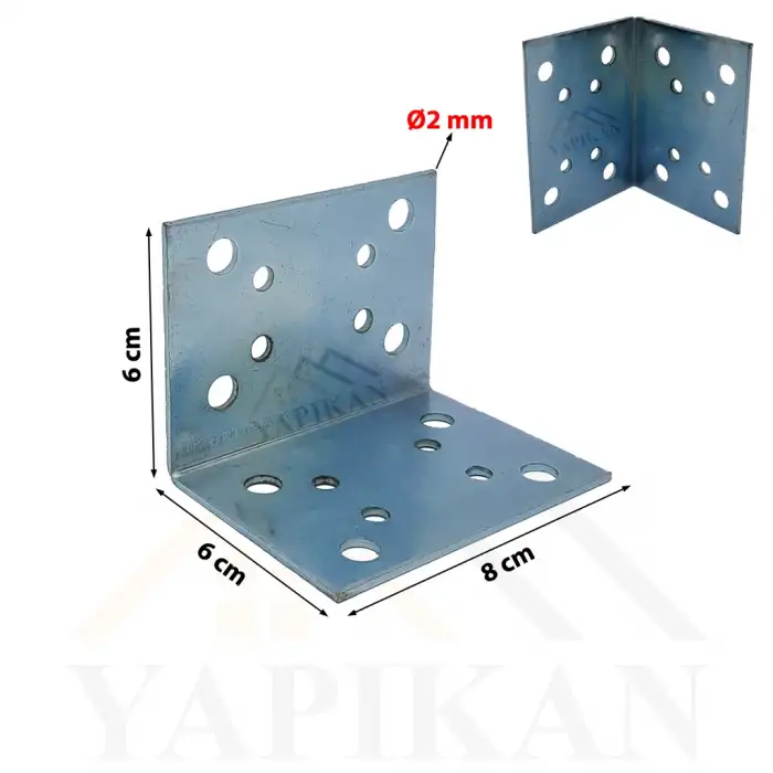 80x60x60mm - Geniş L Demir Gönye Köşebent - Mobilya Dolap Raf Masa Köşe Bağlantı Aparatı - (Kod_627)