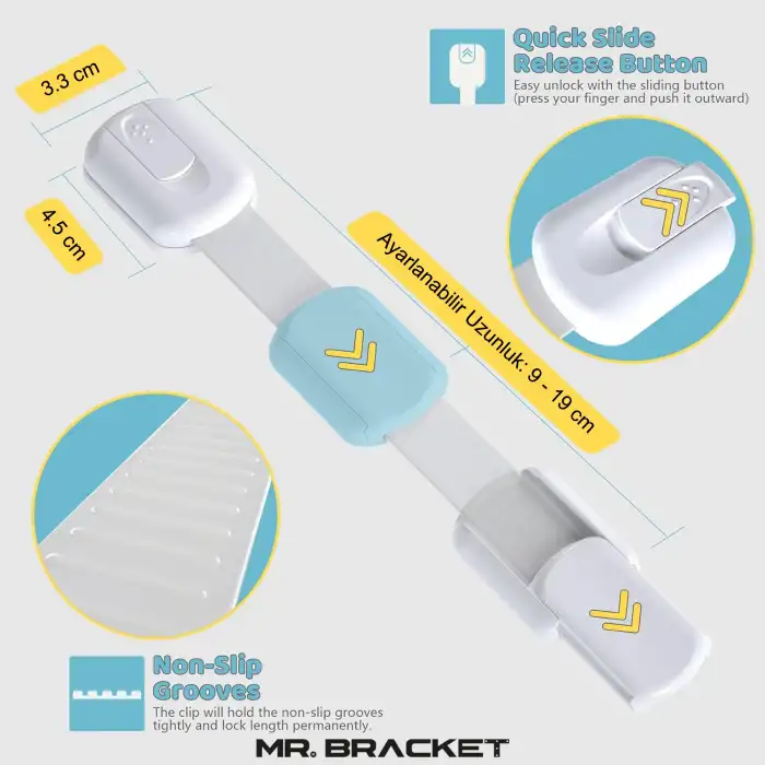 Ayarlanabilir Iz Bırakmaz Çok Amaçlı Dolap Buzdolabı Klozet Çekmece Kilidi Çocuk Kilit 3m Yapışkanlı