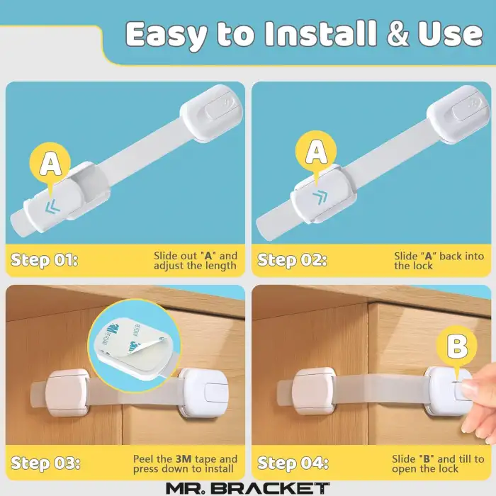 Ayarlanabilir Iz Bırakmaz Çok Amaçlı Dolap Buzdolabı Klozet Çekmece Kilidi Çocuk Kilit 3m Yapışkanlı