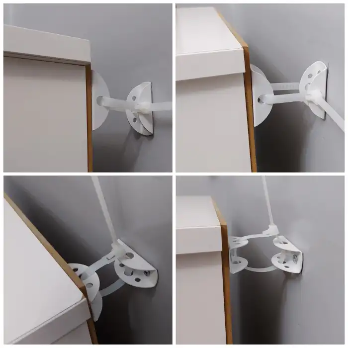 Ayarlı Klipsli Duvara Eşya Sabitleme Kiti - Mobilya Devrilme Önleyici Kitaplık Şifonyer Sabitleyici