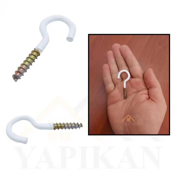 Beyaz Açık Piton Kanca 21x80 - Tavana Avize Asma Kancası Demir - Duvara Halat Askı Aparatı