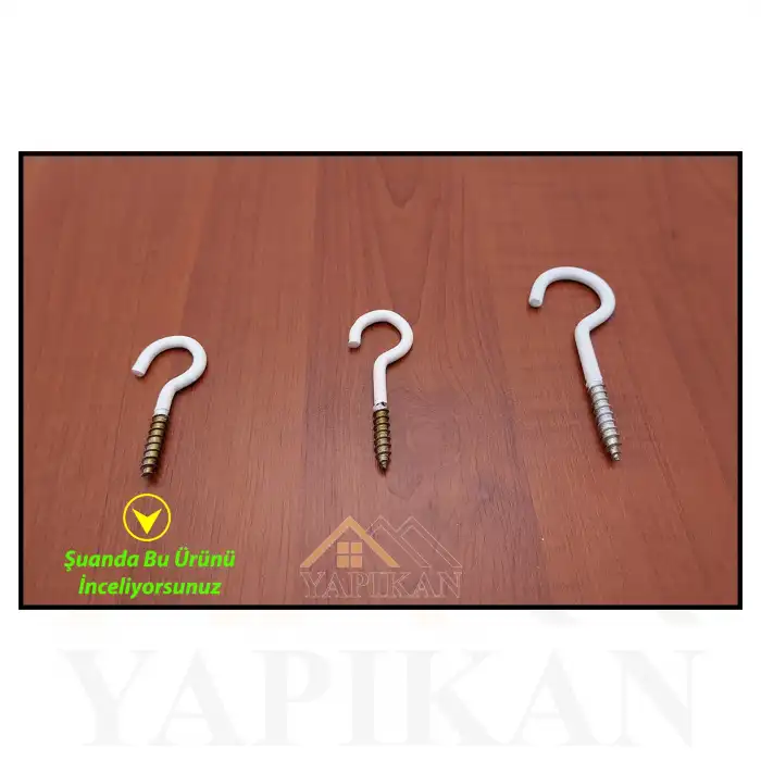 Beyaz Açık Piton Kanca 21x80 - Tavana Avize Asma Kancası Demir - Duvara Halat Askı Aparatı