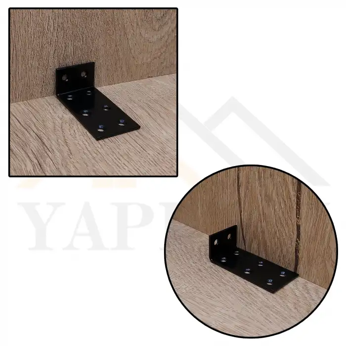30x20x60 mm - Siyah Dekoratif Dolap Sabitleme Aparatı Çelik - Mobilya Sabitleyici Kit - Duvara Eşya Sabitleme Demiri