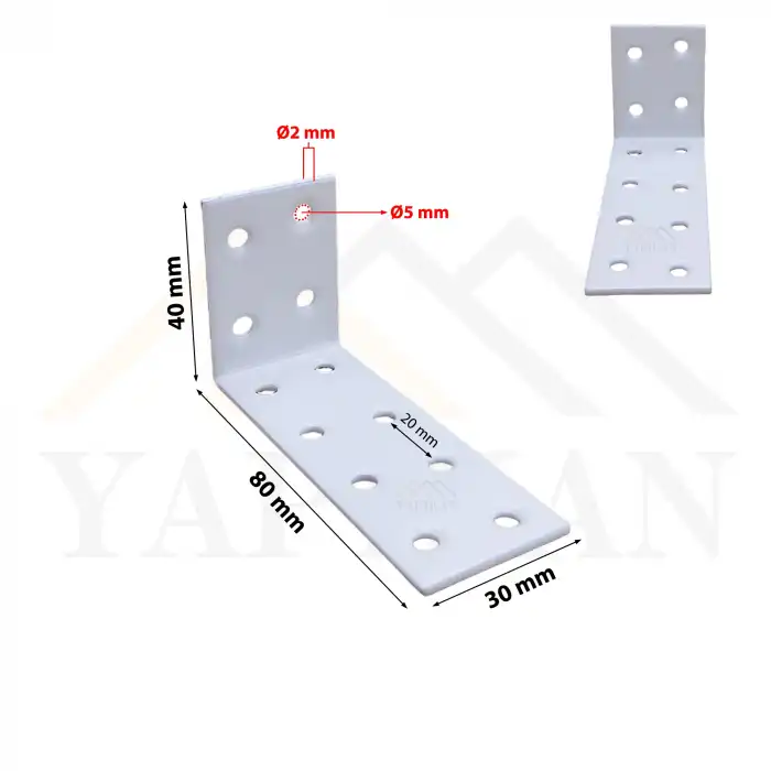 30x40x80 mm - Beyaz Dekoratif Dolap Sabitleme Aparatı Çelik - Mobilya Sabitleyici Kit - Duvara Eşya Sabitleme Demiri