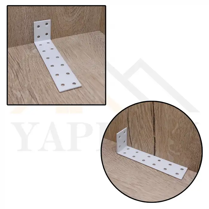 30x40x120 mm - Beyaz Dekoratif Dolap Sabitleme Aparatı Çelik - Mobilya Sabitleyici Kit - Duvara Eşya Sabitleme Demiri
