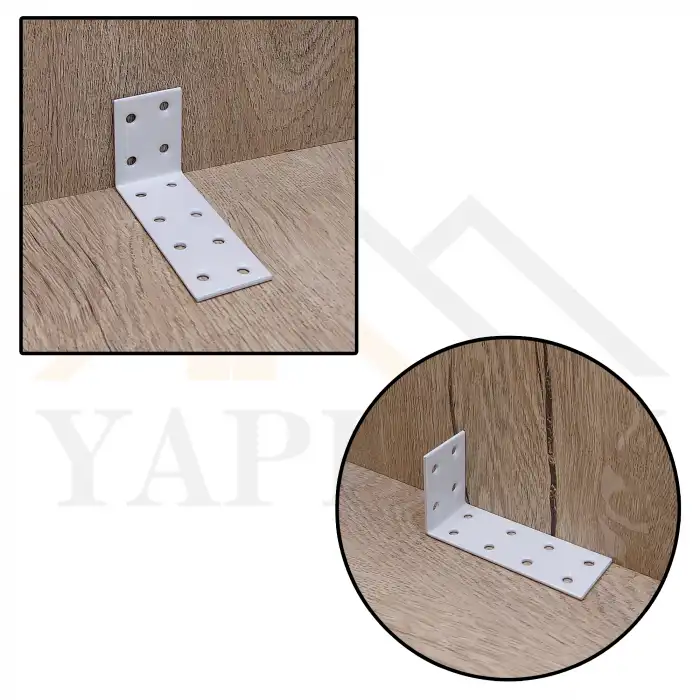 30x40x80 mm - Beyaz Dekoratif Dolap Sabitleme Aparatı Çelik - Mobilya Sabitleyici Kit - Duvara Eşya Sabitleme Demiri