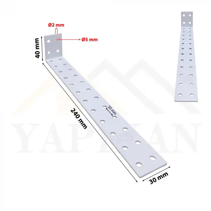 30x40x240 mm - Beyaz Dekoratif Dolap Sabitleme Aparatı Çelik - Mobilya Sabitleyici Kit - Duvara Eşya Sabitleme Demiri