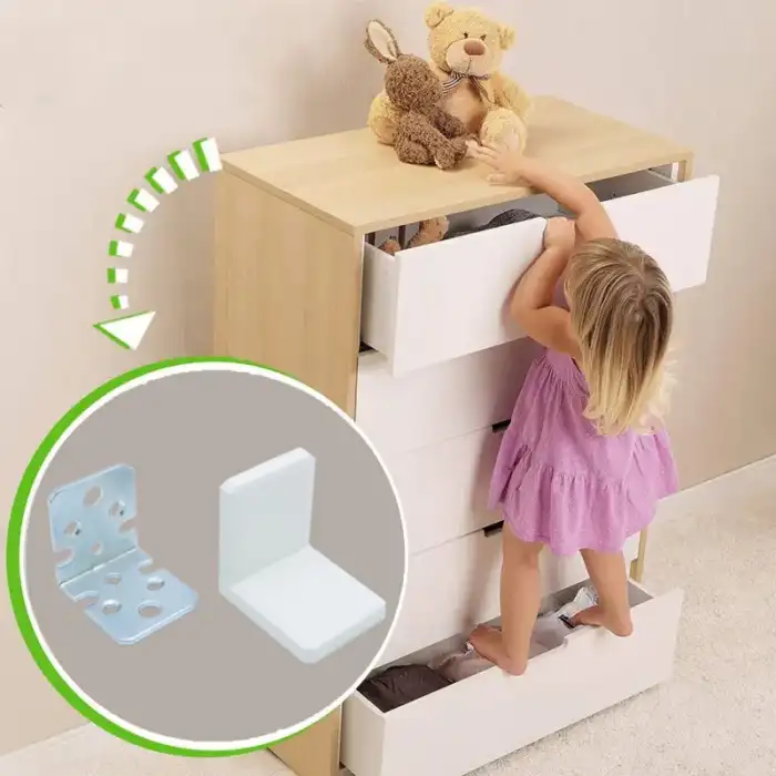 Beyaz Deprem Güvenliği Ağır Dolap Duvar Sabitleme Aparatı Seti - Mobilya Gardırop Kitaplık Montaj Askı Elemanı