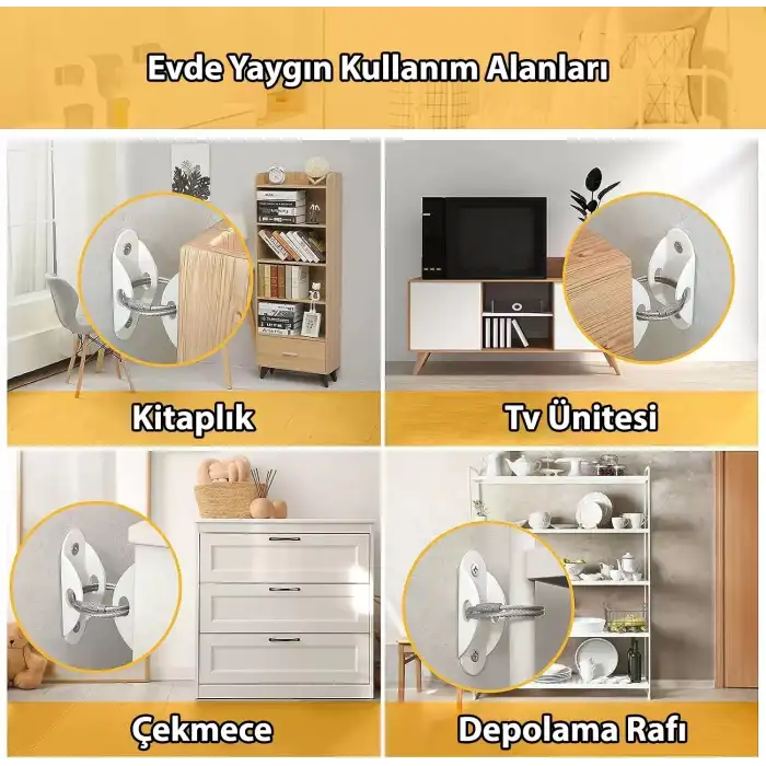 Çelik Halatlı Ağır Eşya Dolap Sabitleme Aparatı Deprem Kiti Bebek Çocuk Güvenlik Mobilya Sabitleyici