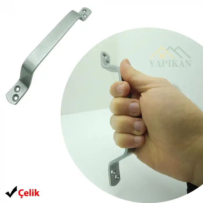 Dekoratif Gümüş Çelik Tutma Kulpu 215mm - Bina Site Kapısı, Bahçe Kapısı, Okul Kapısı Çekme Kolu - Dış Mekan Metal Kapı Kolu